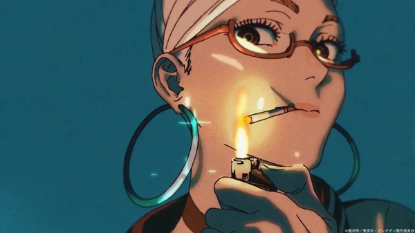 A character lights a cigarette in "Dandadan".